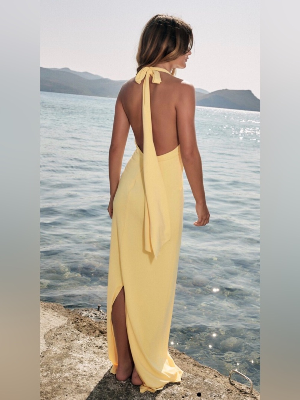 Zara Pale Yellow Tie-Back V-Neck Maxi Dress - Picture 7 of 11